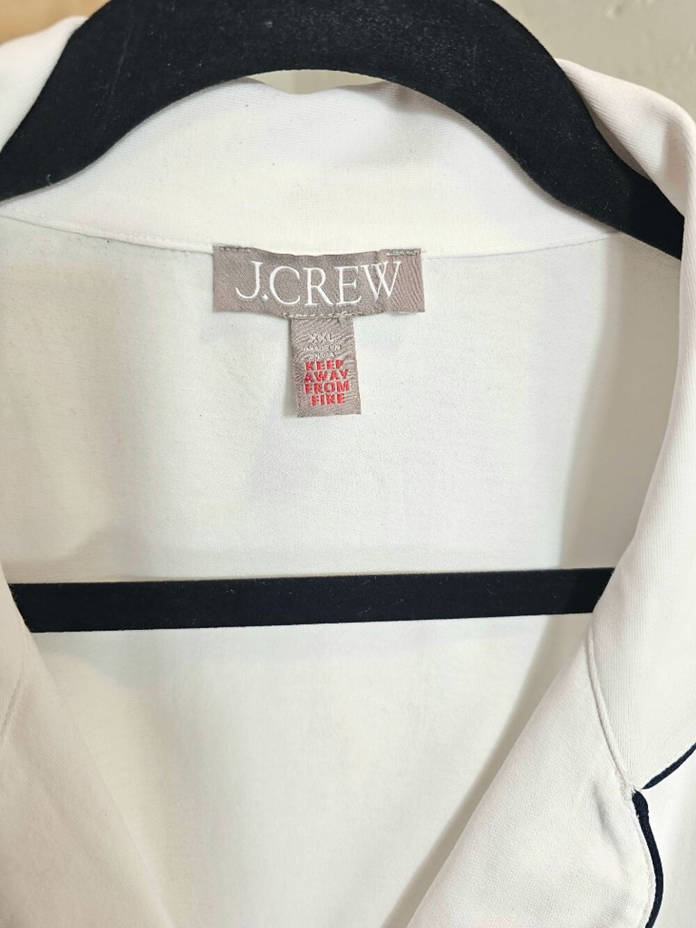 J.Crew Pajama Set Short Sleeve Button Down Shorts White Navy Piping XXL - Picture 14 of 16
